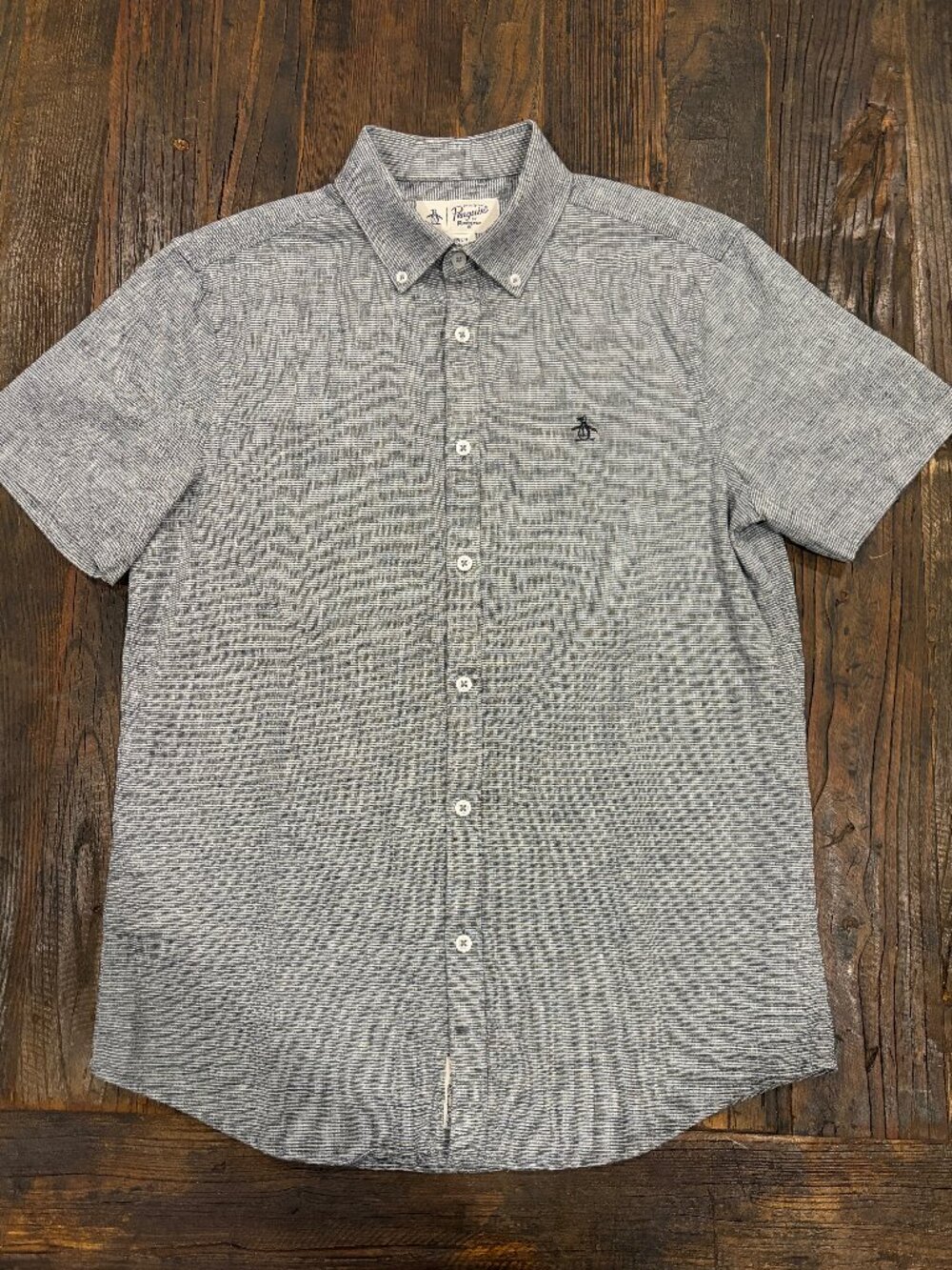 Original Penguin Navy Striped Cotton Shirt Men's Small